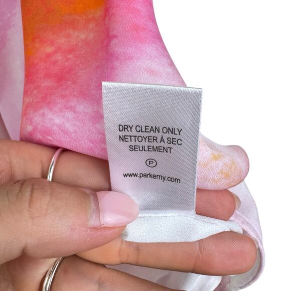 Parker Harlow Pink Orange Sunset Tie Dye Silk Blend Surplice Strappy Blouse - Picture 13 of 14